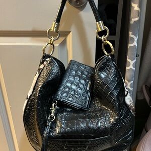 Brahmin Black Crocodile-Embossed Hobo Bag